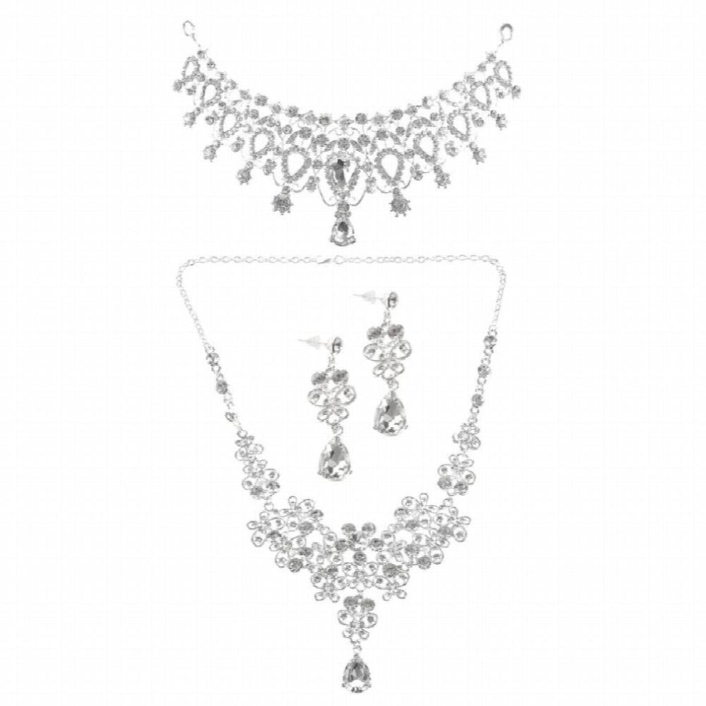 3Pcs Rhinestone Crystal Bridal Jewelry Sets Necklaces Earrings Tiaras Sets Beads Jewelry Sets Wedding Engagement Jewelry