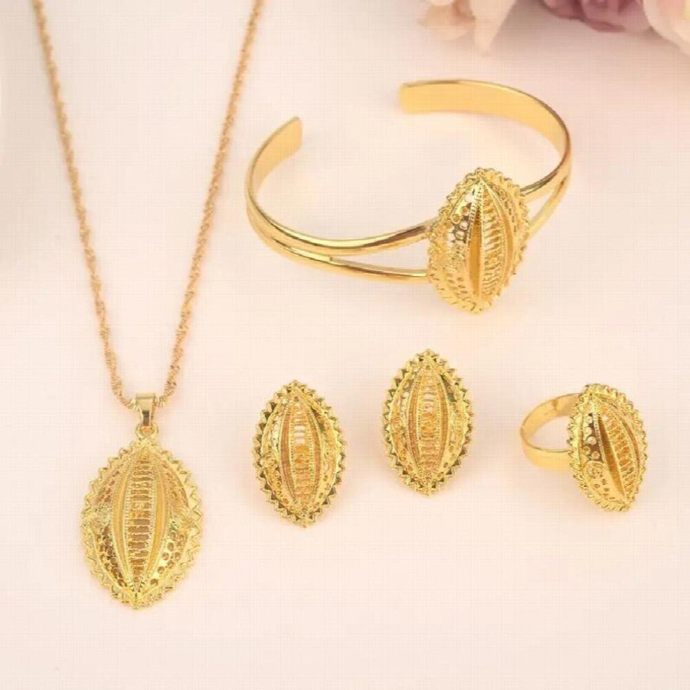 Ethiopian Necklace-Earrings Wedding Jewelry Set For Women 24 k Solid Color-Copper African-Ethiopian-Dubai Party