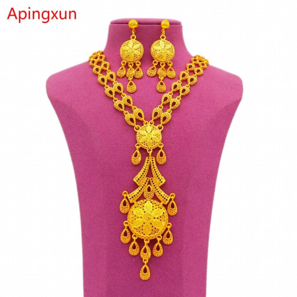 Necklace&Earrings Jewelry Set Dubai 24K French Women Bridal Wedding Ornament Arab Indian Party