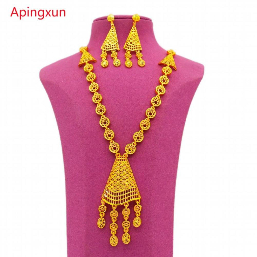 Dubai 24K Necklace&Earrings Jewelry Set For Women African Arab Bridal Wedding Decoration Party