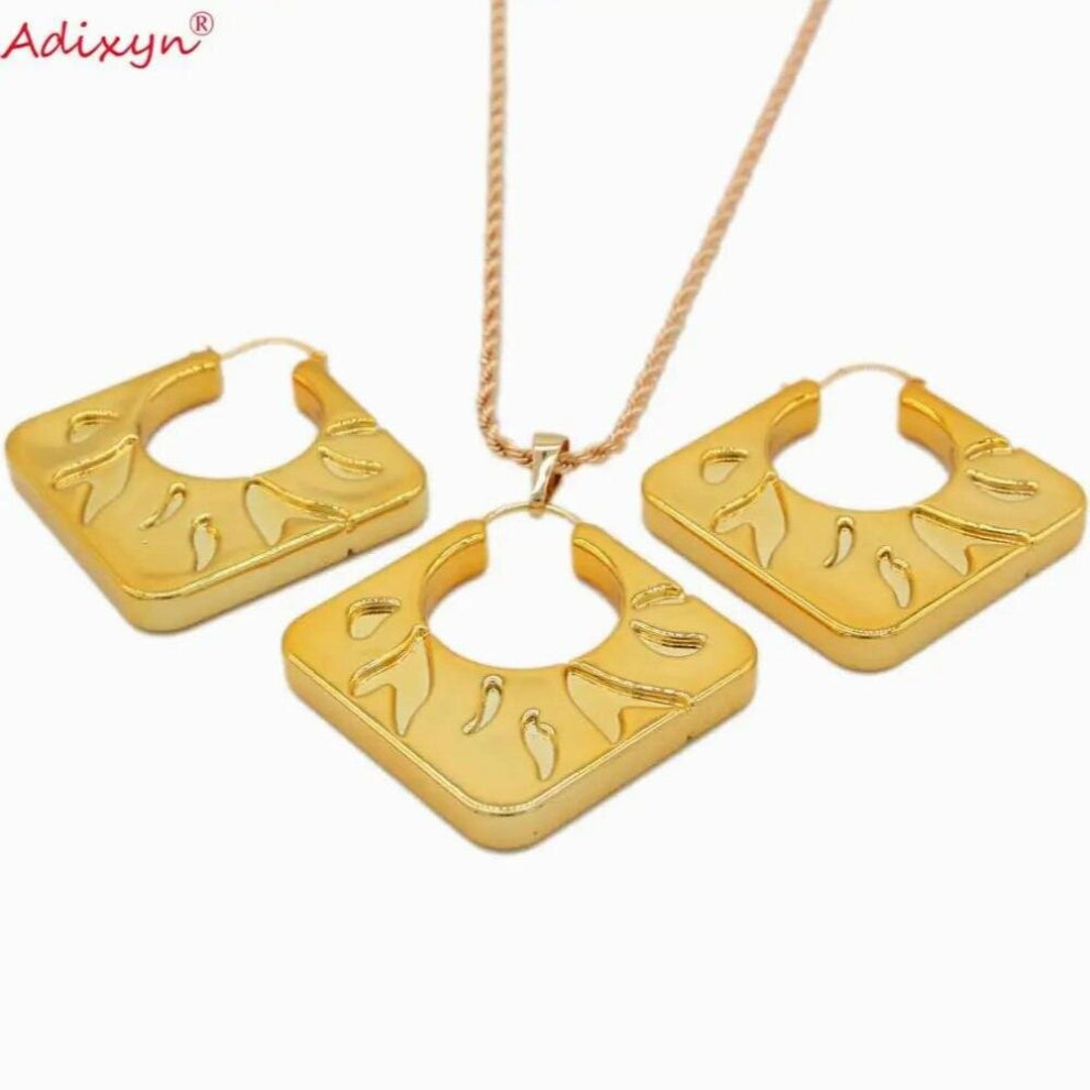 Jewelry Sets Hollow Square Necklace&Earring&Pendant For Women-Girls Birthday Party Gift N031917