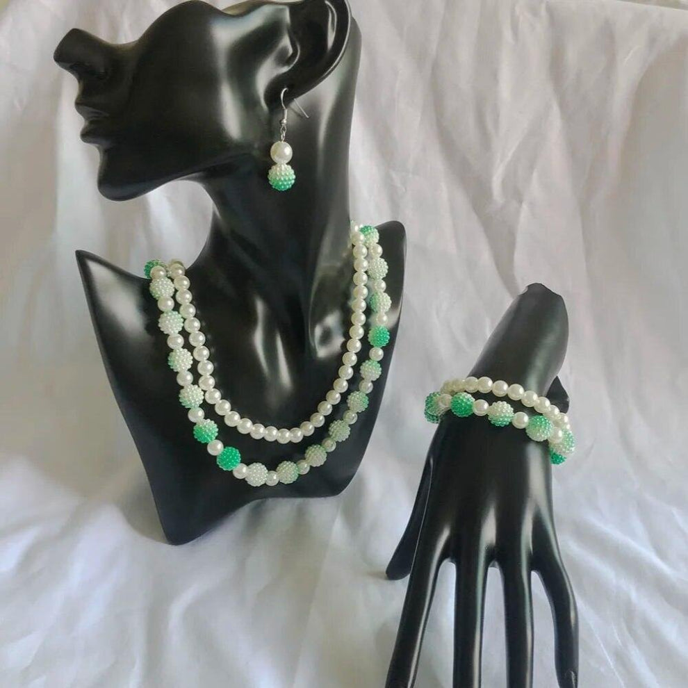 Hand Greek Sorority Double Line Green Classic Collarbone Neck Necklace&Temperament Earrings Set