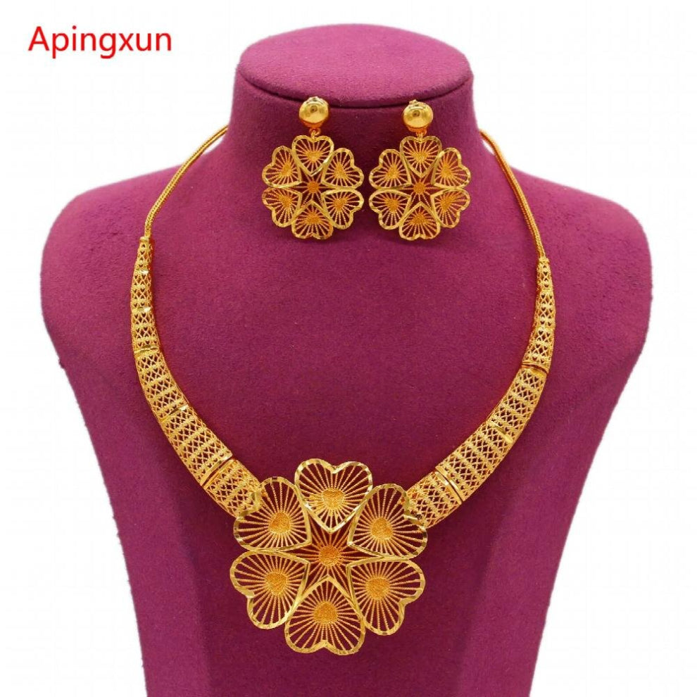 Flower Shape Dubai Necklace-Earrings Sets Women Girls Party Jewelry African Wedding Jewelry