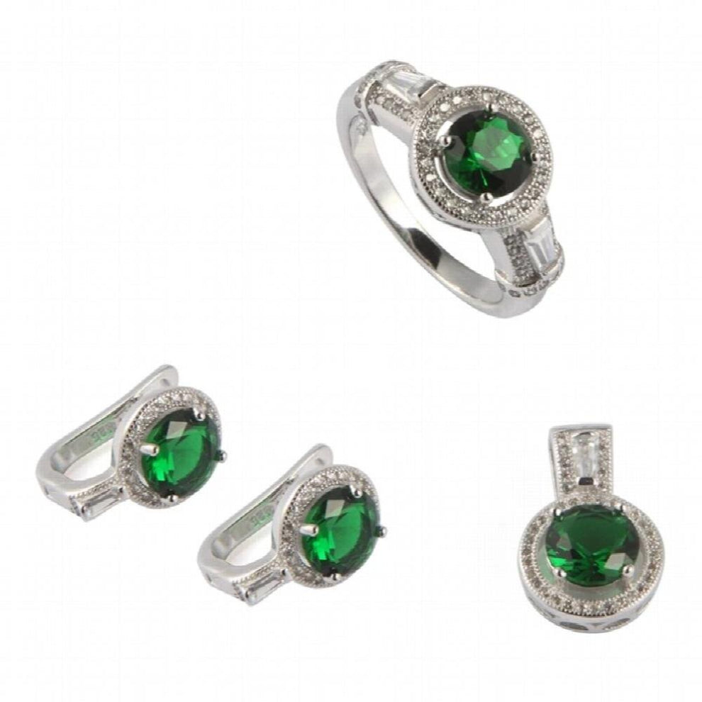 jewelry sets women Engagement wedding set(ring-earring-pendant) Peridot Cubic Zirconia Rhodium Plated R3191Dset