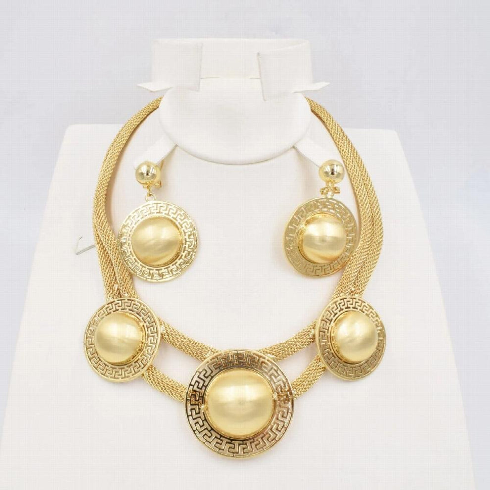 High Ltaly 750 Jewelry Set For women Geometric Round Necklace Dangle Chocker EarringsEarrings Party Jewelry