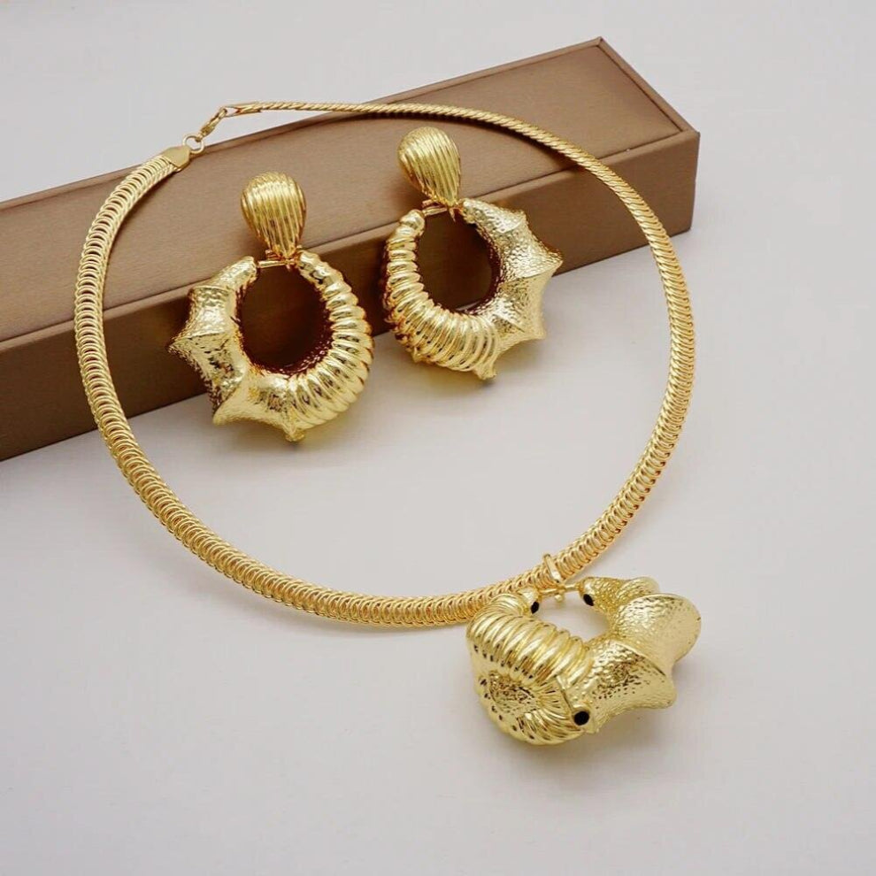 African Jewelry Sets Pendant Necklace&Earrings Dubai Nigerian Wedding Bridal Accessories Muslim Sets