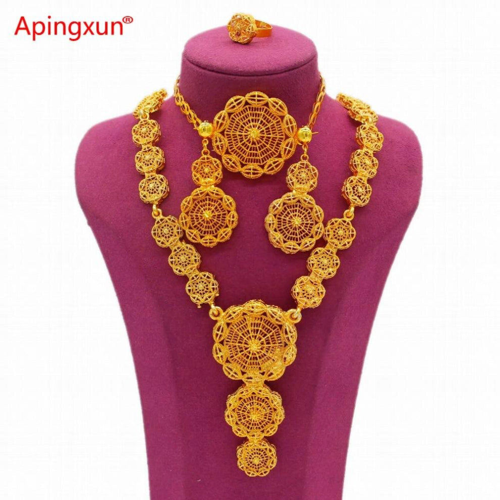 Dubai Necklace&Bracelet&Earrings&Ring Jewelry Set African Ethiopian Women Wedding Jewelry Party