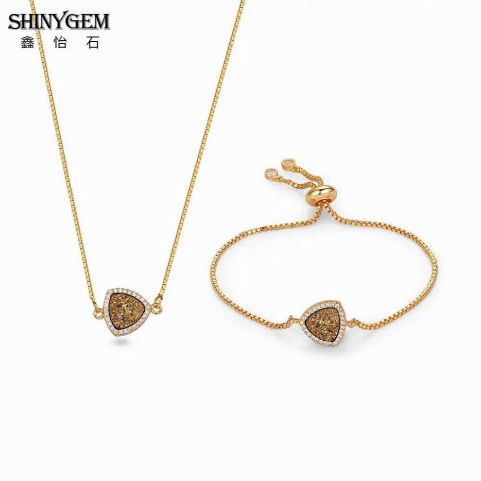 ShinyGem Classic Box Chain Necklace-Bracelet Jewelry Sets Sparkling Rhinestone 10mm Natural Crystal Druzy Jewelry Sets For Women