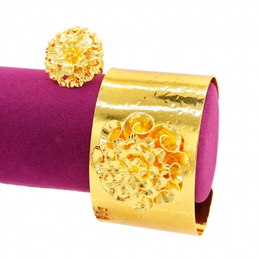 Big Flower Bracelet&Ring Jewelry Set For Dubai-African-Arab Women Bridal Wedding Decoration 24K Ethiopian Party
