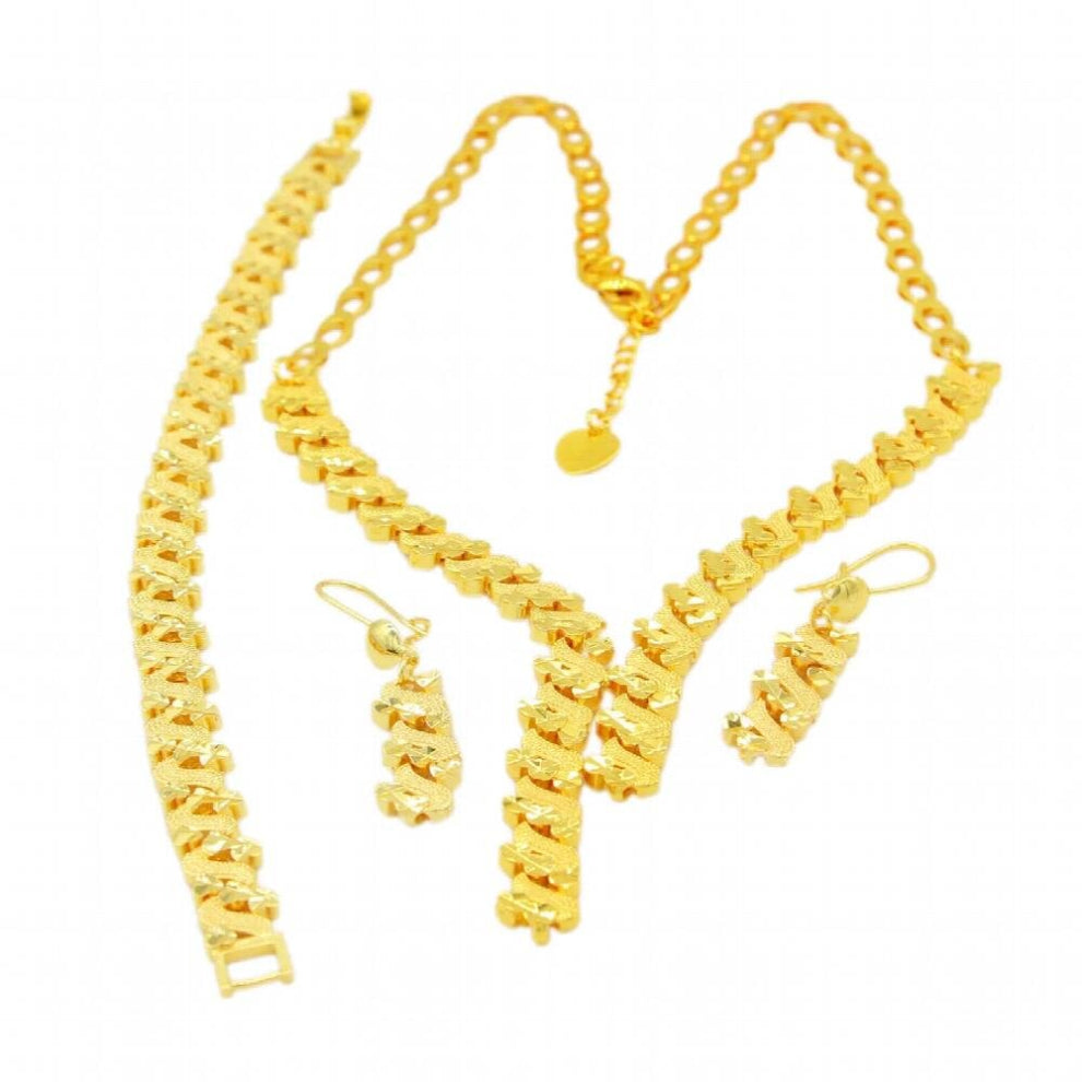 WAVE SHAPE Dubai-African-Ethiopian 24K Necklace&Earrings&Bracelet Jewelry Set For Women Bridal Wedding Party