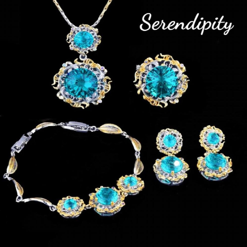 Unique Jewelry Set Vintage Flower Edge Pendant Necklace-Drop Earrings-Bracelet-Ring For Women Wedding Banquer Ornaments