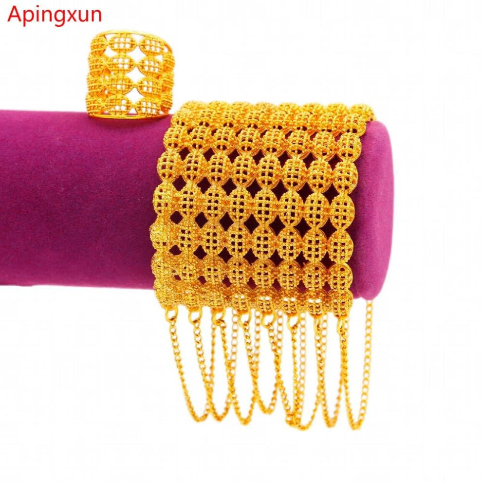 Tassels Cuff Bracelet&Ring Jewelry Set 24K Dubai African Bangle For Women Girls Party Decoration Gift