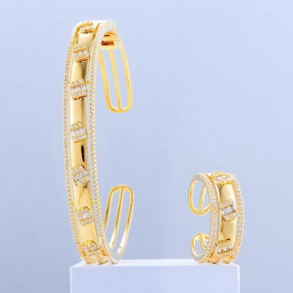 Siscathy Zirconia Bangle Rings Jewelry Set For Women 2Pcs-Set GorgeousBracelet Party Accessories