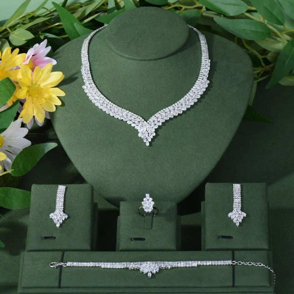 4PCS Saudi Arabia Jewelry Sets For Women Wedding Cubic Zirconia Chokers Dubai Bridal Jewelry Set N-45