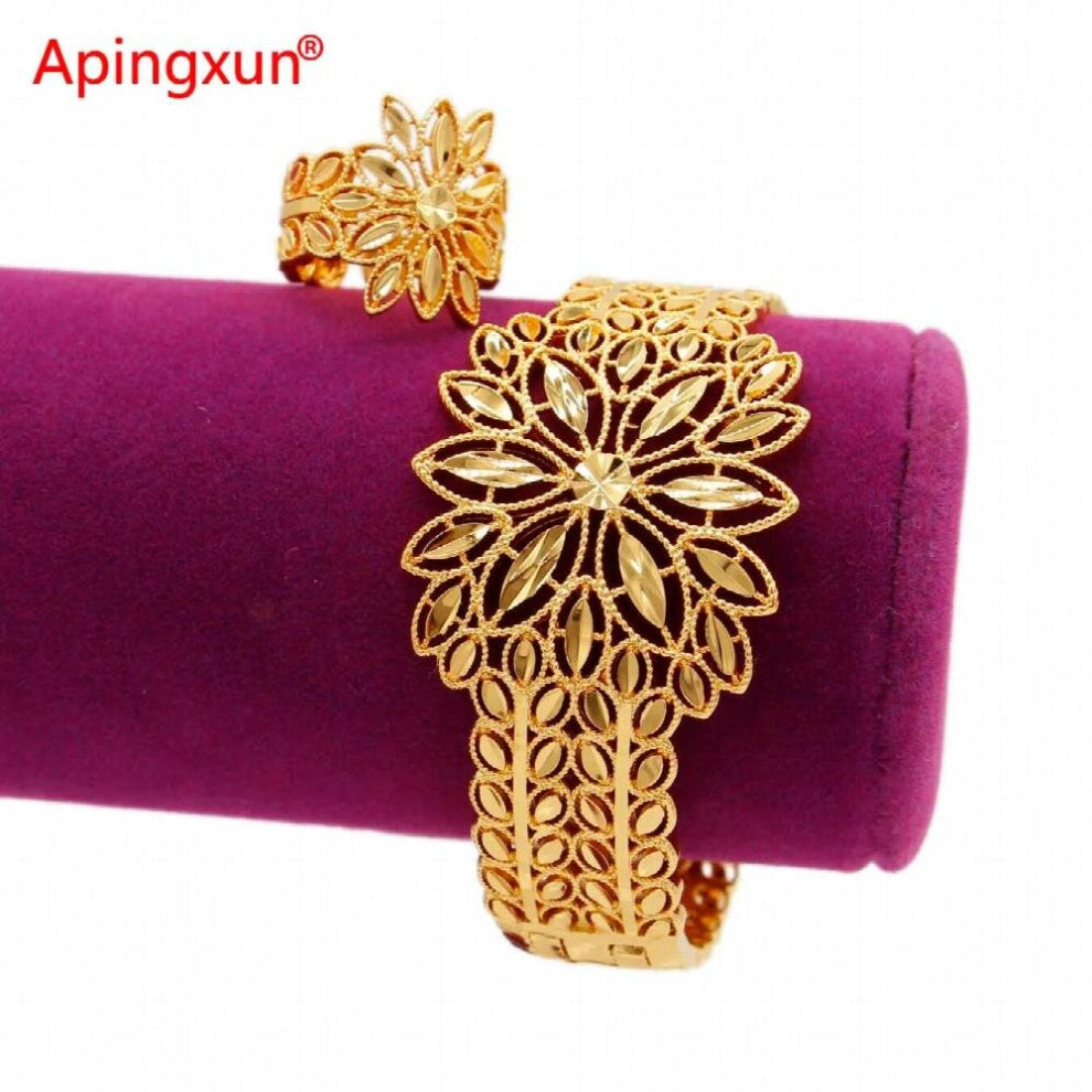 Watch Shape Dubai Can Open Bracelet-Ring Sets Top For African Ethiopian Women Girls Wedding Jewelry