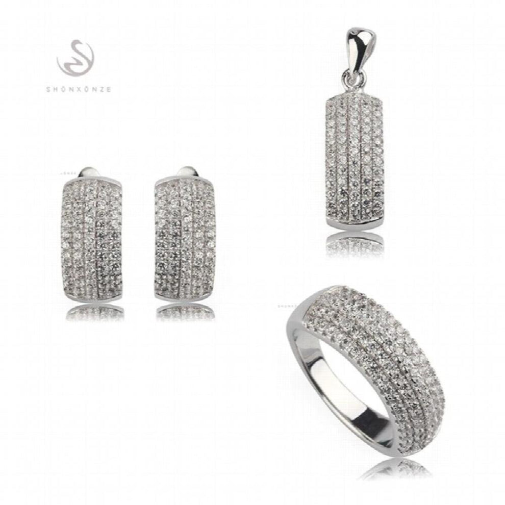 Charm wedding jewelry sets for women (ring-earring-pendant) Cubic Zirconia Rhodium Plated R3167set size 6