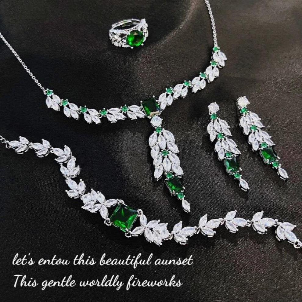 Flower Jewelry Set Geometry Pendant Necklace-Earrings-Bracelet For Women Wedding Eternal Ring Ornaments