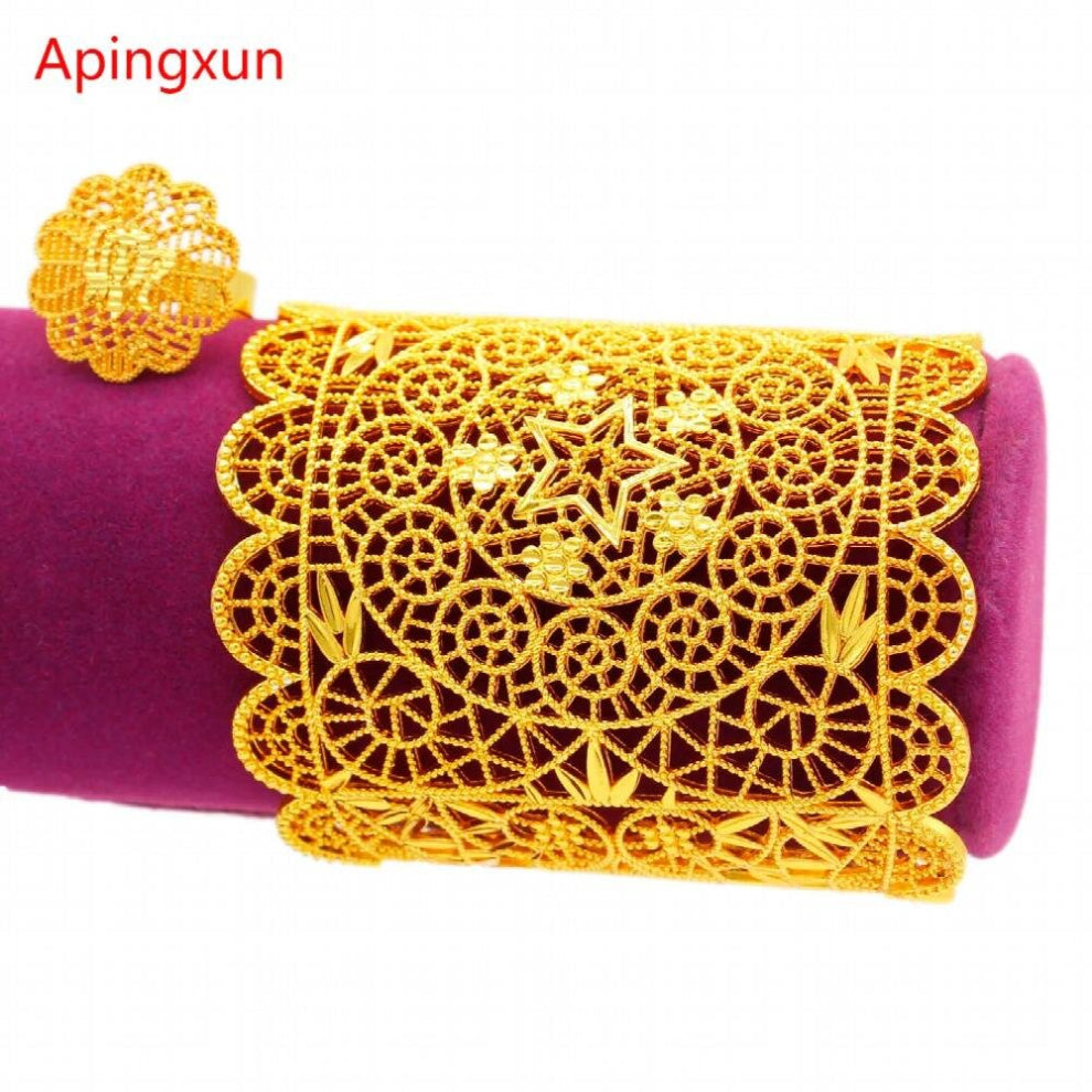 Dubai 24K Bracelet-Bangle&Ring Set Women Bridal Wedding Jewelry Ethiopian-African-Arab Party Gift