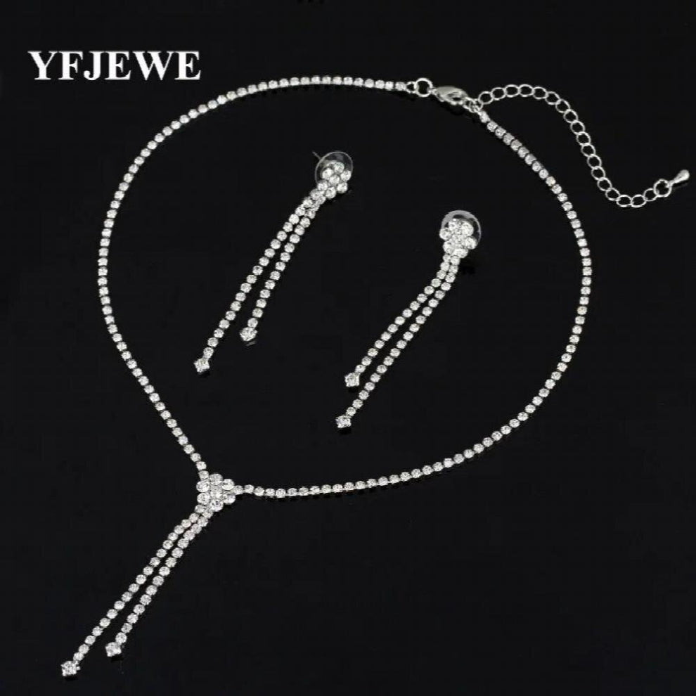 Wedding Jewellery Set Austrian Crystal Bridal Jewelry Sets For Women Long Tassel Statement Necklace-Earrings Set N187