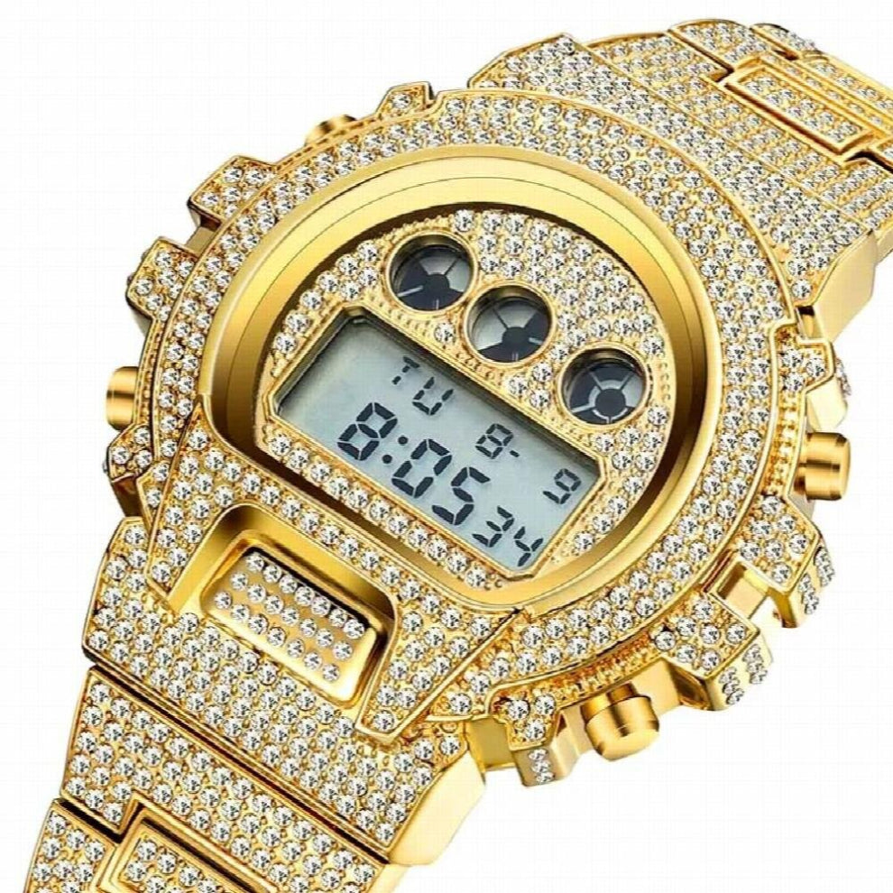 Electronics Watch Mens Iced Our Diamond Clock Waterproof Sports Quartz Wristwatch Gift