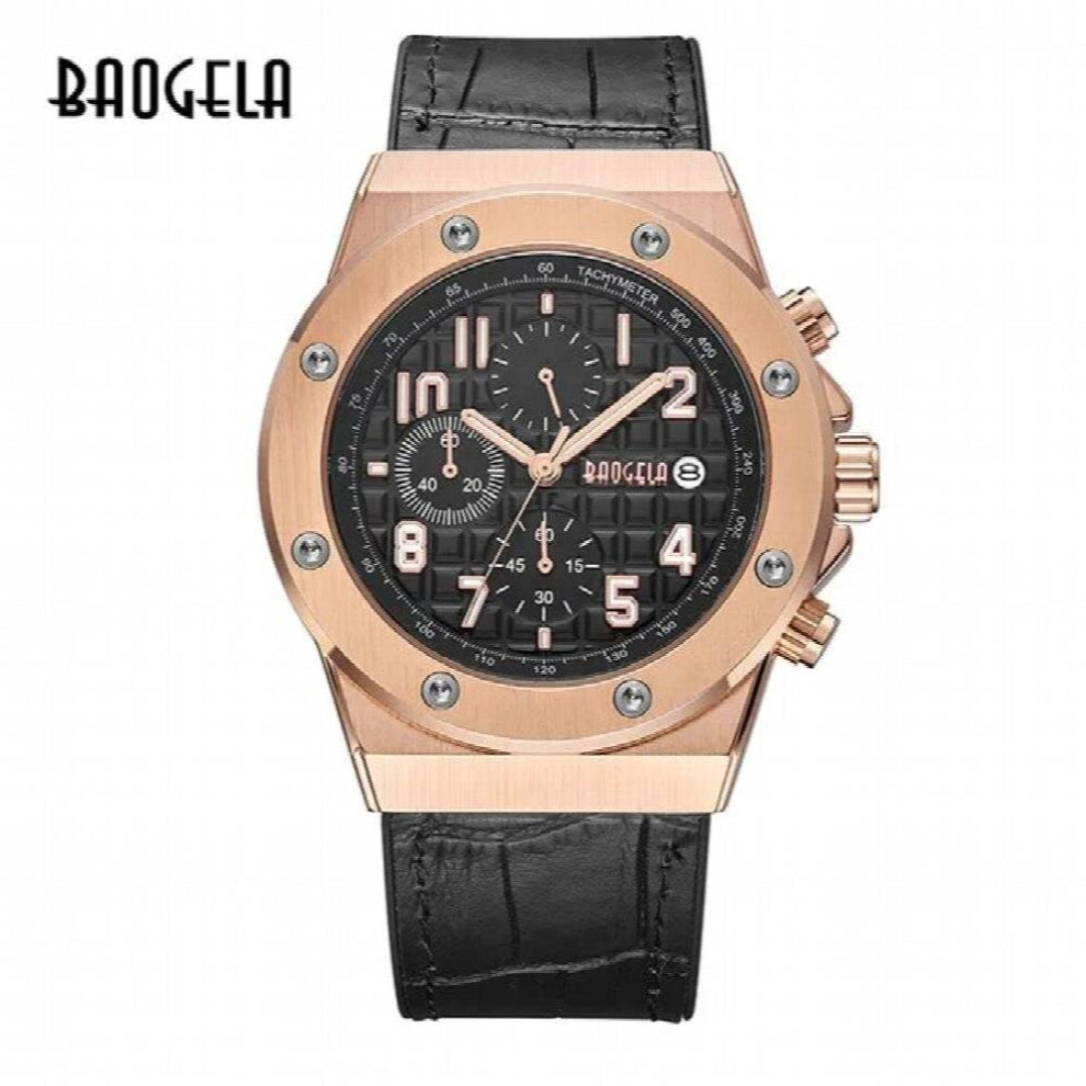 Mens Chronograph Quartz Watches Waterproof Sports Casual Wrist Watch Man Leather Strap Clock 1805 Rose