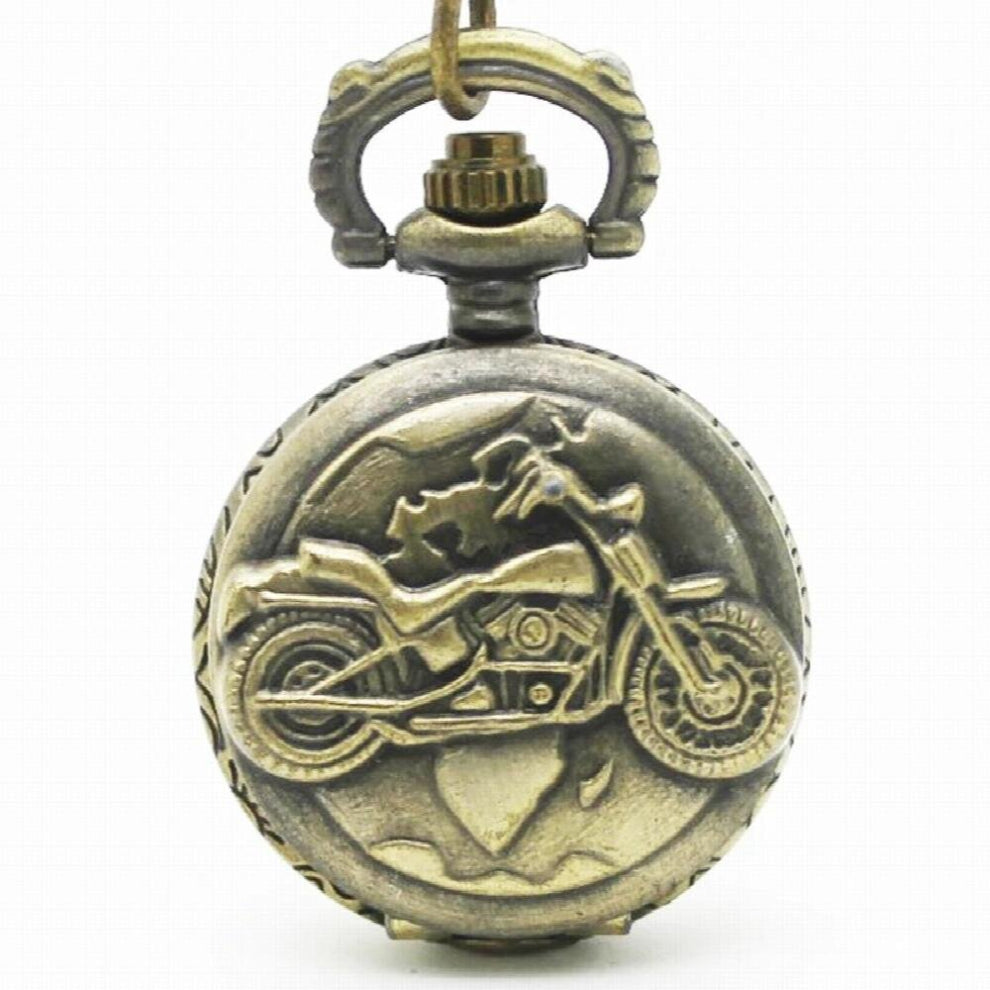 (3057)Antique Mini motorbike heavy metal flip Pocket Watch Necklace chain pendant steampunk Personal party