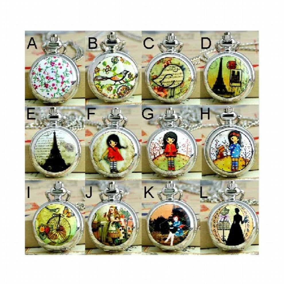 (APW008) Ceramic Cartoon Style Pocket Watch chain Necklace pendant blind box- birthday christmas part gift.Timer 12pcs-lot