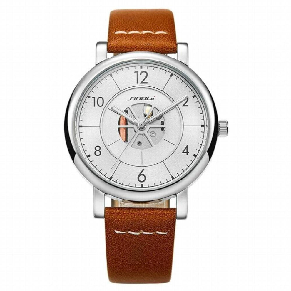 Business Mens Watches Luminous 39mm Dial Real Leather Strap Waterproof Sports Automatic Quartz Wristwatch