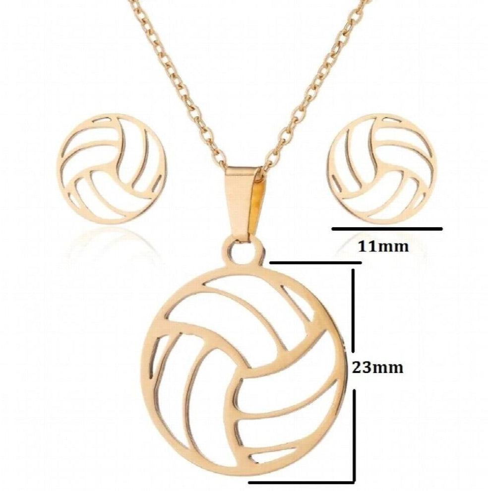 Beach Volleyball Pendant Necklace&Earring Women Hollow Ball Stainless Steel Circle Jewelry Sets Students Graduation Gift