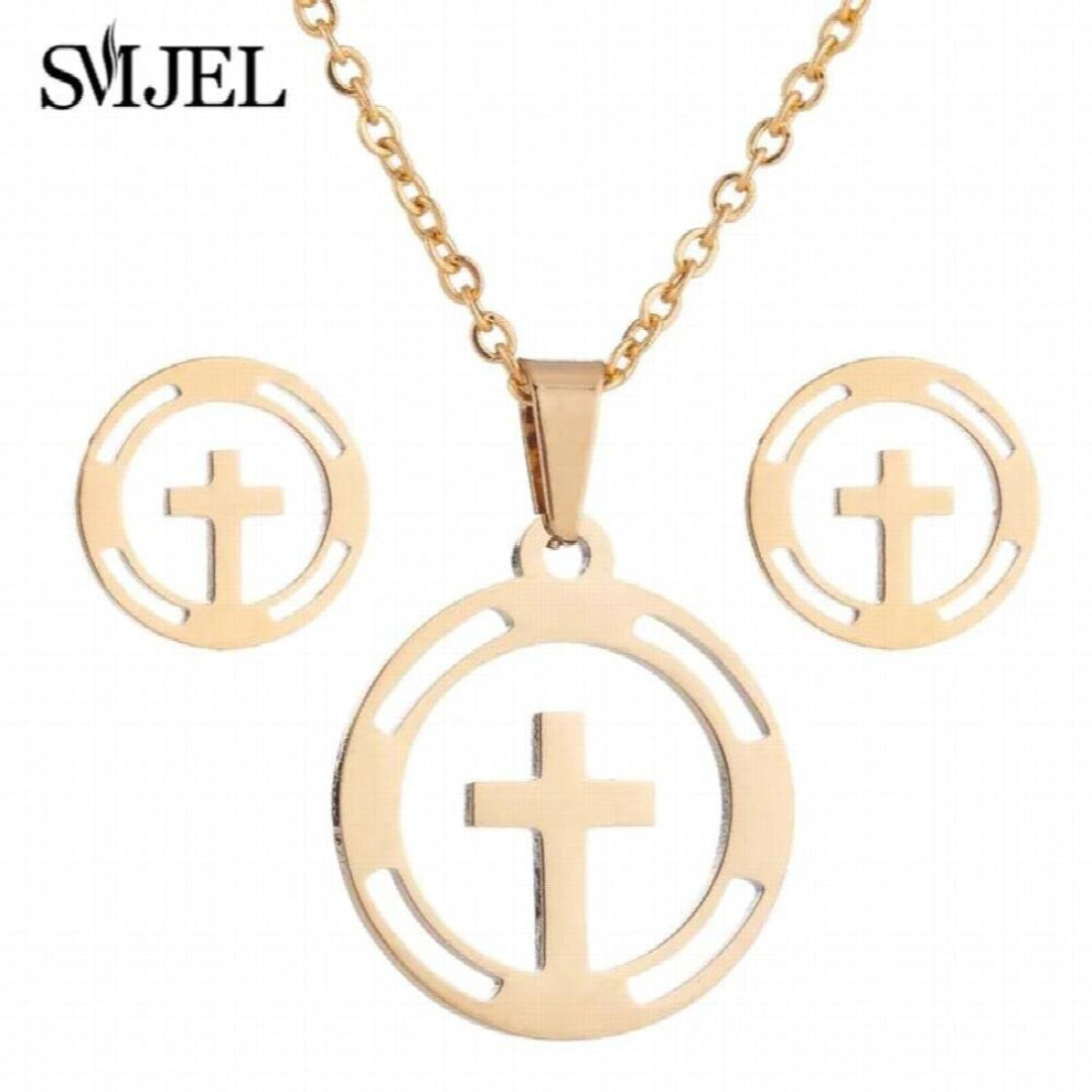 Christian Jesus Jewelry Stainless Steel Cross Necklace Set Punk Tire Pendants & Necklaces