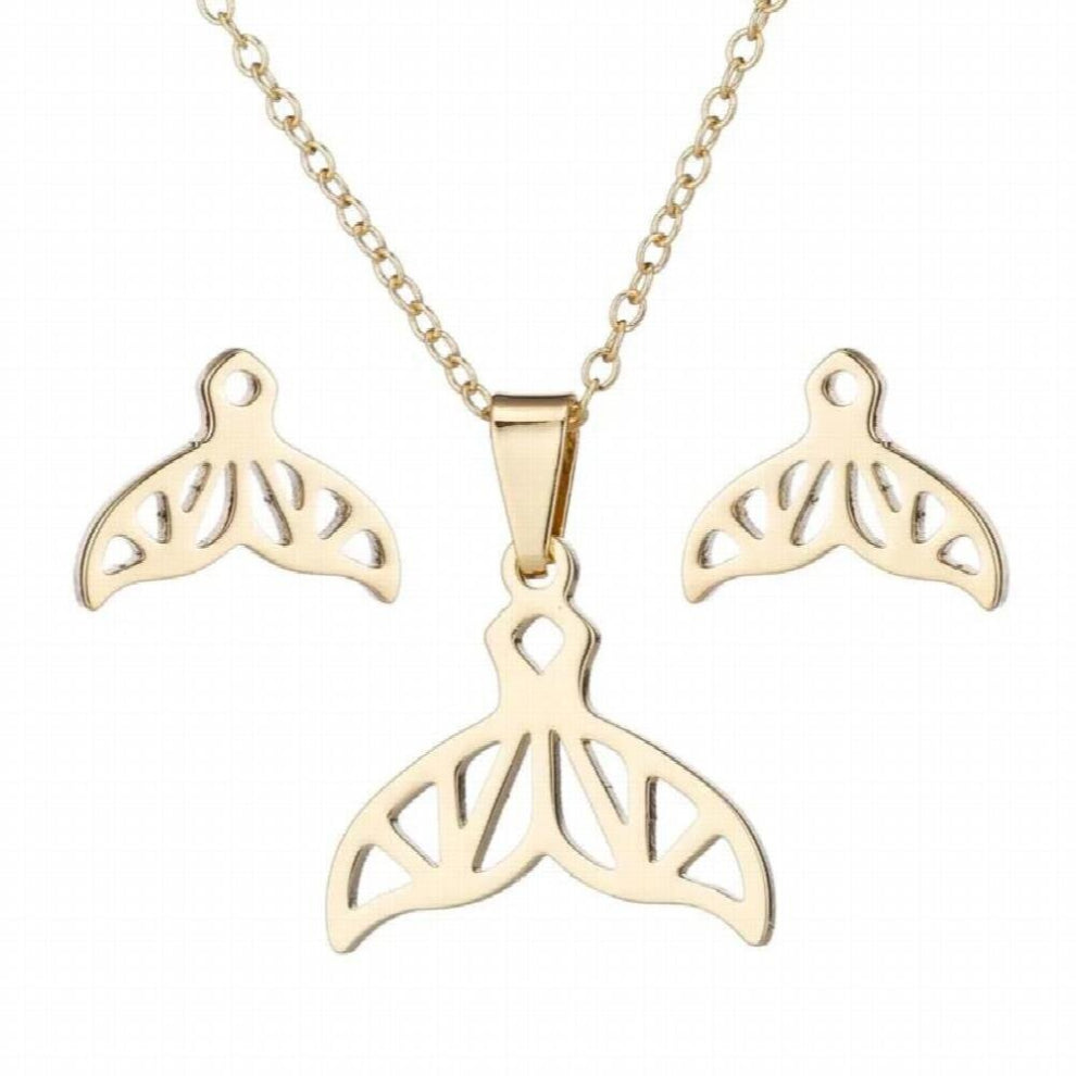 Stainless Steel Animal Women Necklace&Earrings Whale Tail Fish Nautical Charm Mermaid Tails Jewelry Set Gift