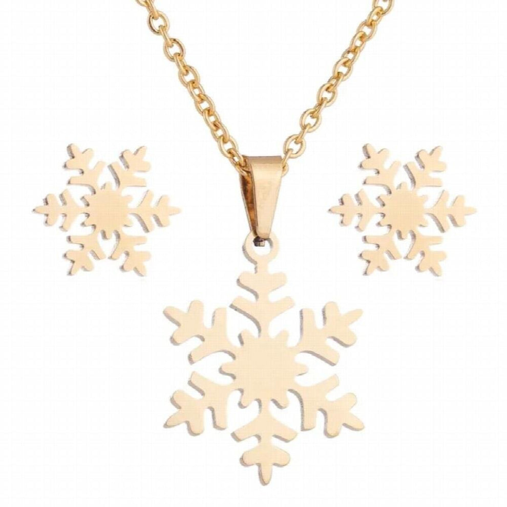 Winter Snowflake Pendant Necklace&Stud Earrings Jewelry Sets for Women Year Christmas Jewelry Accessories