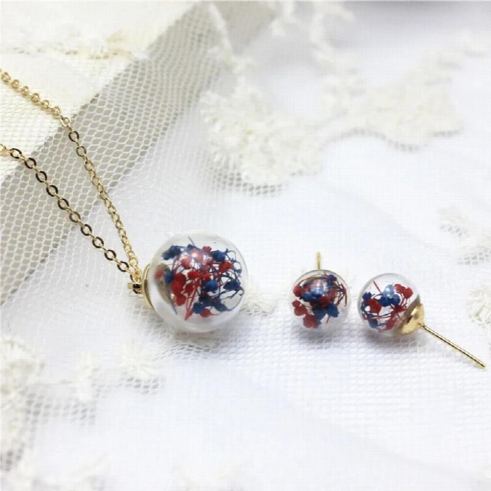 jewelry set glass beads flower stud earrings for women chain choker necklace&pendants