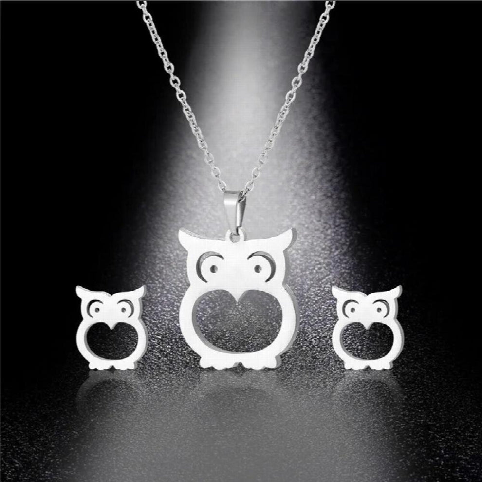 Cartoon Animal Owl Jewelry Sets for Women Necklace-Earrings Jewelry Sets Stainless Steel Lovely Jewelry