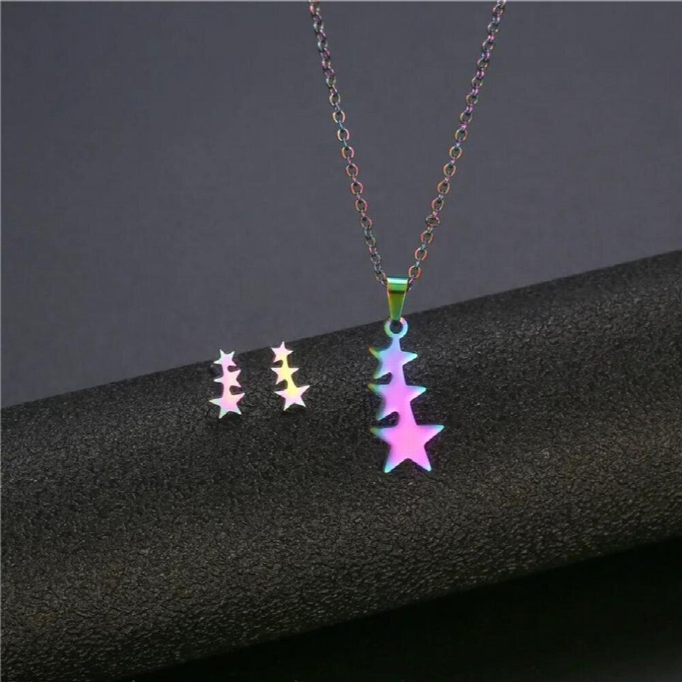 Colorful Stainless Steel Pentagram Earrings Jewelry Multiple Star Chokers Necklaces for Women Party Girl