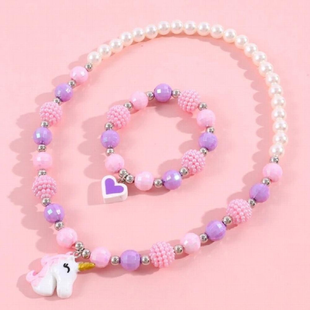 2Pcs Necklace Bracelet Set Resin Pendant+Acrylic Children Beads European American Animal Cartoon Girls Jewelry T8DE