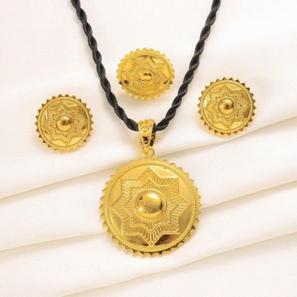 Ethiopian Jewelry Set African Wedding Round Pendant-Earring-Ring-Necklace Eritrean-Arabic Giftsft