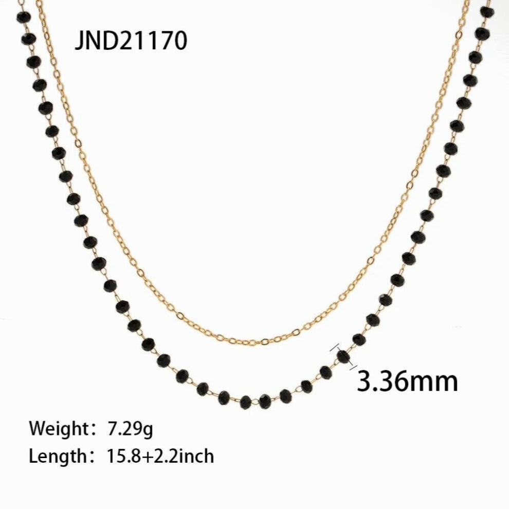 Youthway Double Layer Glass Beads Necklace Bracelet Set of Two Waterproof Stainless Steel Jewelry Set