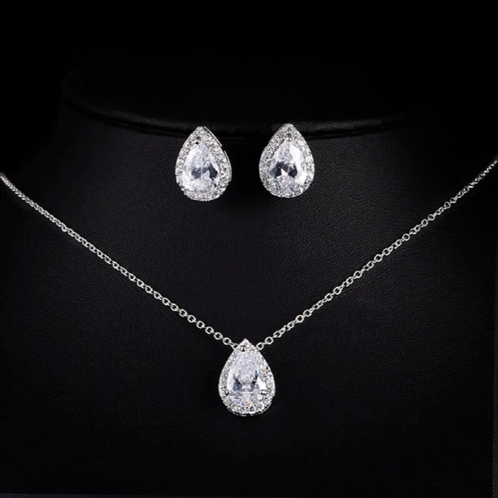 Crystal Wedding Jewelry Set With AAA+ Zirconia Tear Earrings-Necklace Bijouterie Sets for Women Jewelry Sets