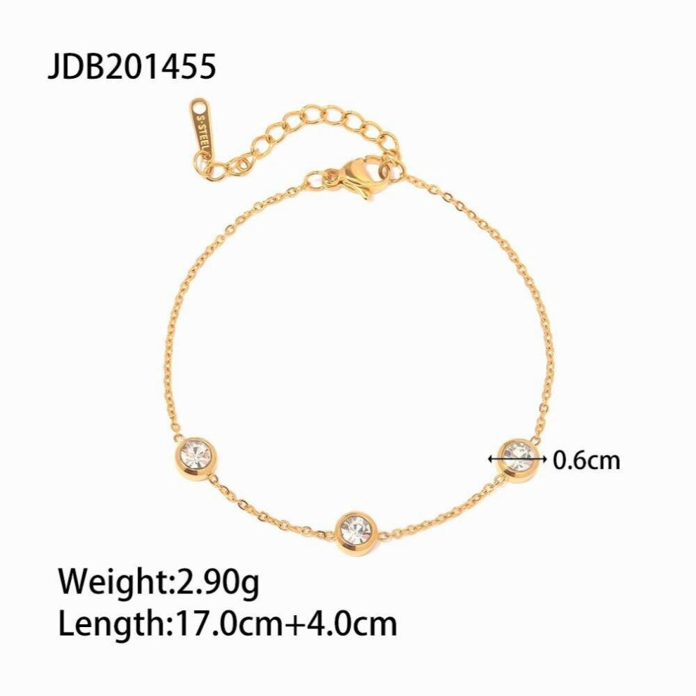 Youthway Gorgeous Round Cubic Zirconia Stainless Steel Bracelet necklace Waterproof Bling Stylish Charm Jewelry Set