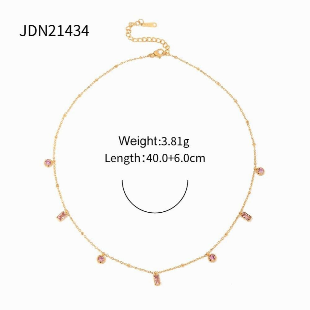 Youthway Orange Pink Purple Round Small Pendant Necklace Bracelet Set 18K Plate Waterproof Jewelry Set