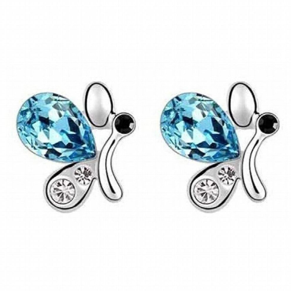 Womens Jewelry Glittery Butterfly Necklace-Earrings with Rhinestone Decor Alloy Bracelet Gift for Girls