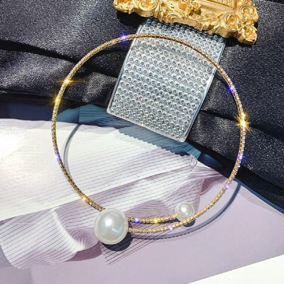 Women Open Collar Bangle Joker Party Chokers Necklace Rhinestone Neck Accessories Bracelet