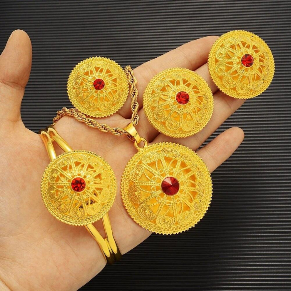 Rhinestone Clolrful Lady&Girls Ethiopian Jewelry Set Earrings-ring-pendant-chain wedding Bridal Party Gfts