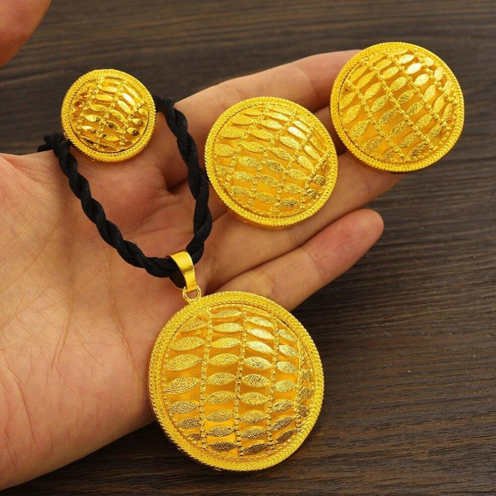 24K Plated Ethiopian Earrings-Pendant-Ring Jewelry Sets Plate Africa Bride Wedding Eritrea Set Gift