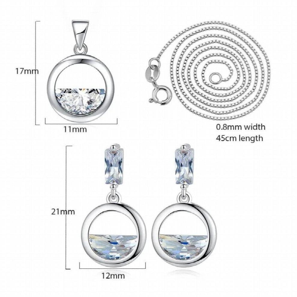 Silver Zircon Water Drop Necklace+Earrings For Women Jewelry Sets Gift
