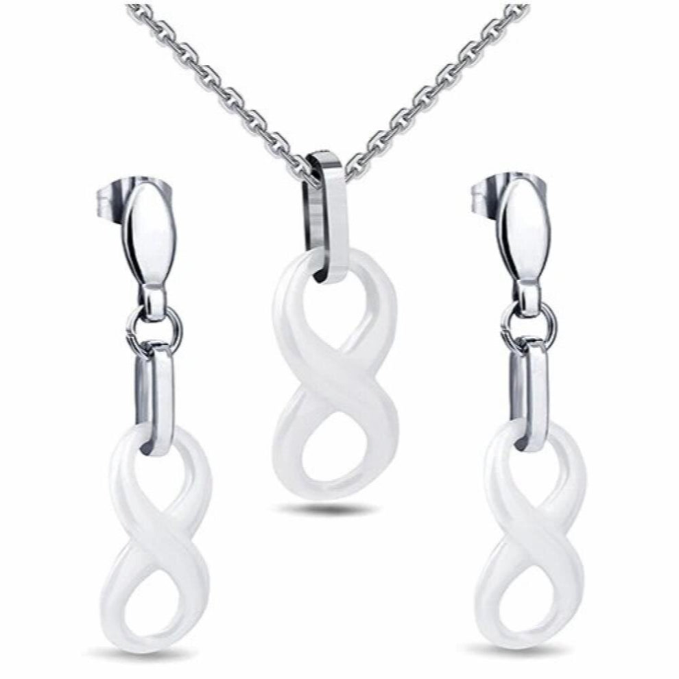 Infinity Eight Shinning Pendant Jewelry Sets Style Ceramic Necklace&Earring Set