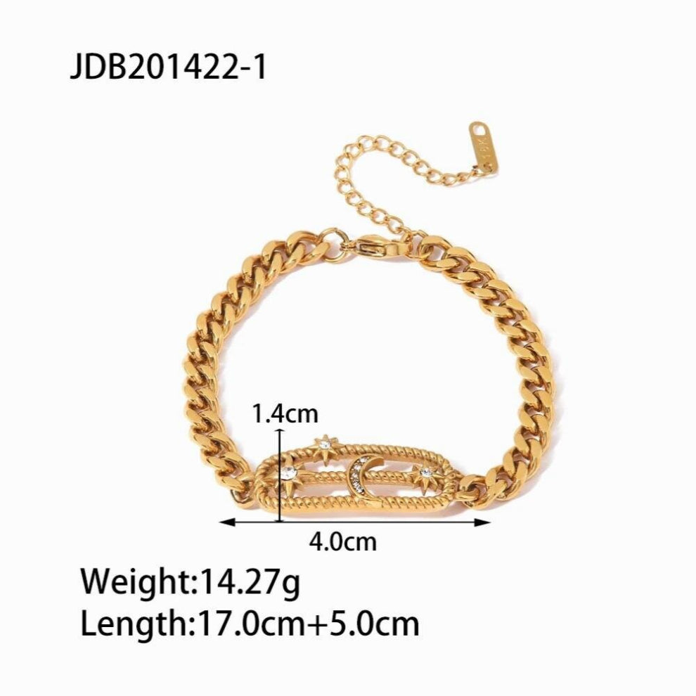 Youthway Star Moon Shape Punk Style Thick Chain Stainless Steel Bracelet Necklace Set Waterproof 18k Plated Jewelry Sets