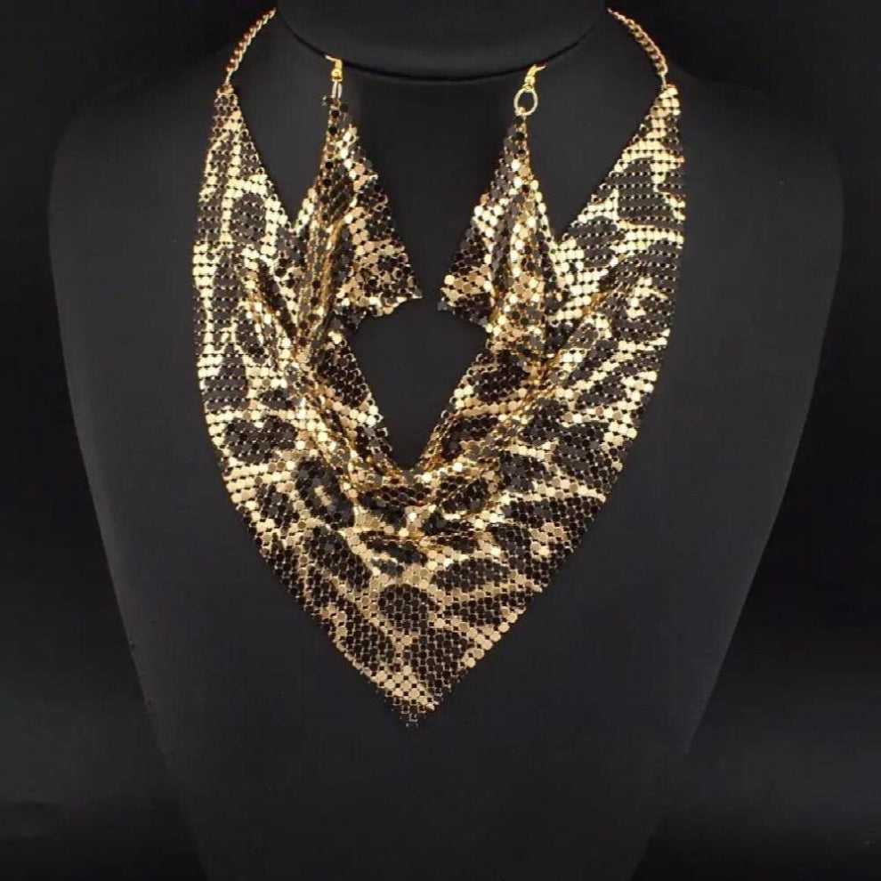 Rhinestone Chokers Set Metal Slice Maxi Necklace And Earrings Women Party Dress Accessories Jewelry Sets