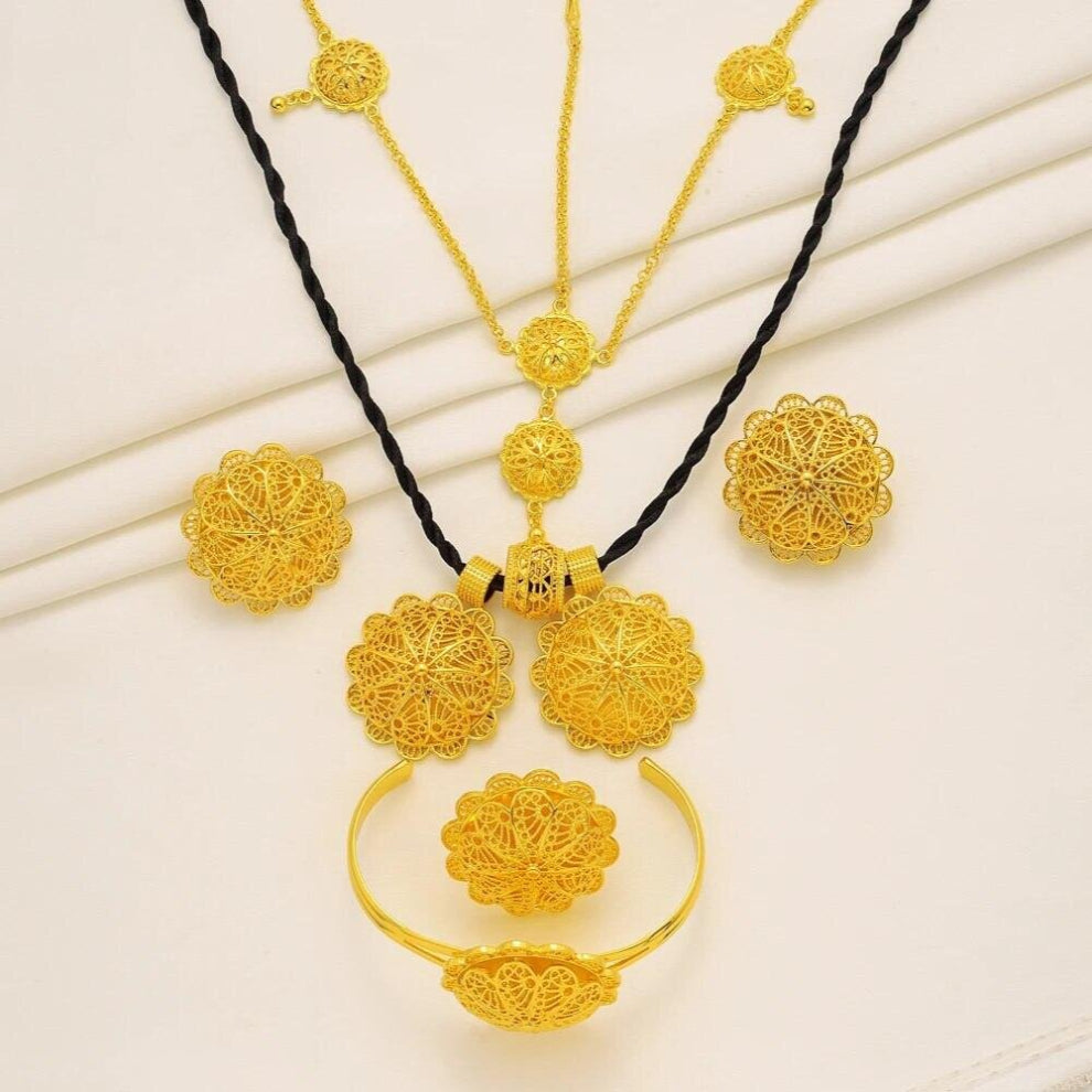 Classic Big pendant NecklaceSet Ethiopia Money Women 24k Filled Arab Africa Europe Jewelry set